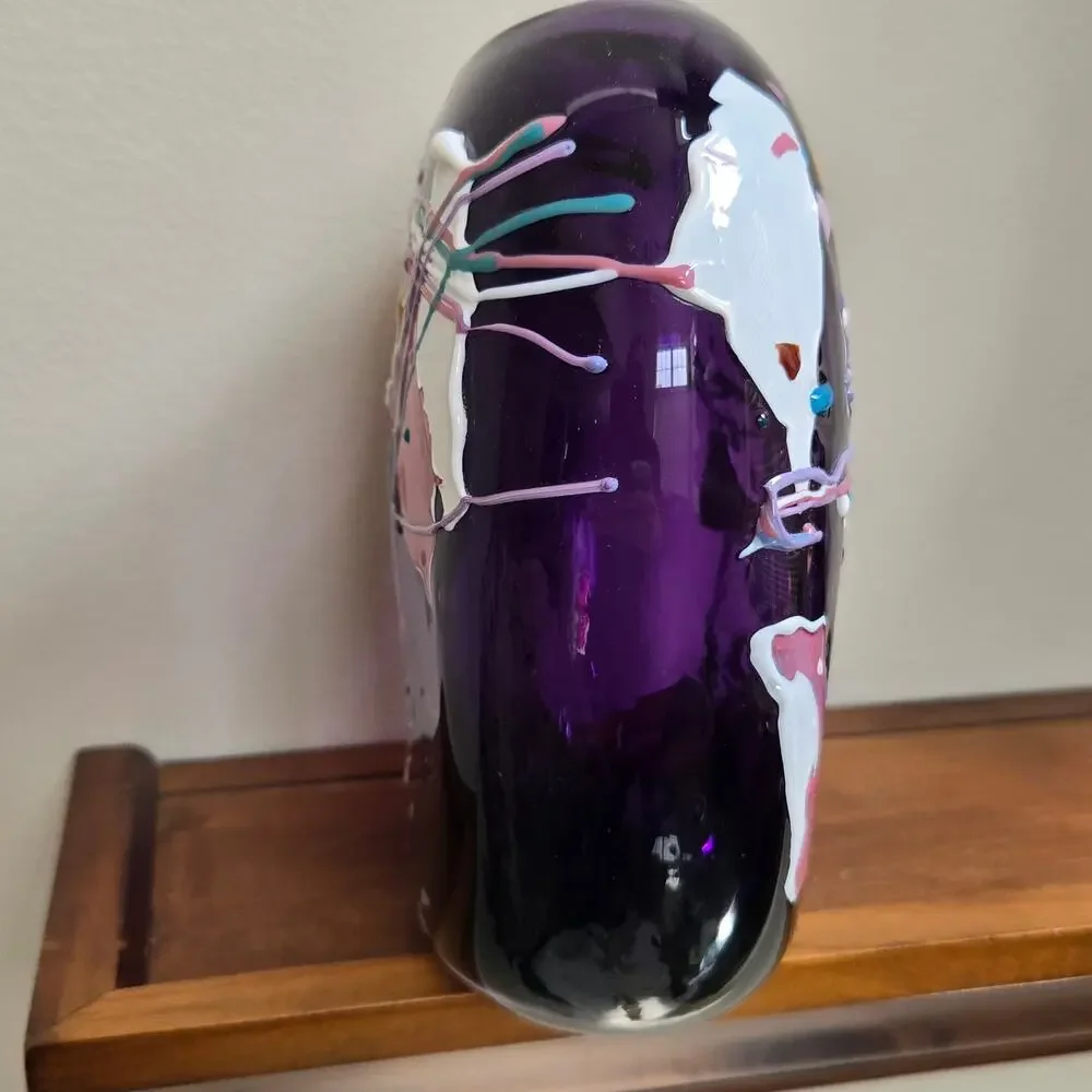 Vtg Stephen Nelson Amethyst Studio Glass 1991 Abstract Blown Vase Signed